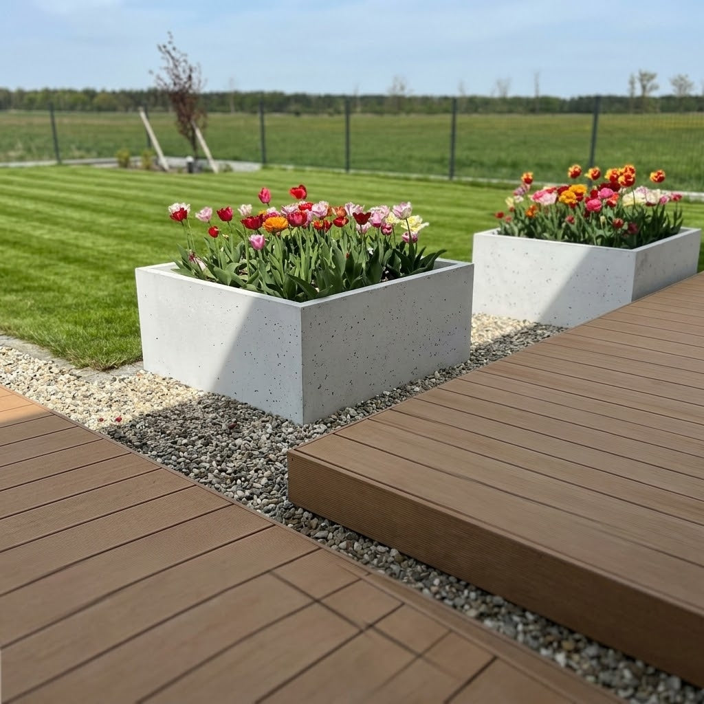 Kwadratowa donica z betonu architektonicznego Cubo 100 Low, 100 × 100 × 50 cm – ujęcie 5