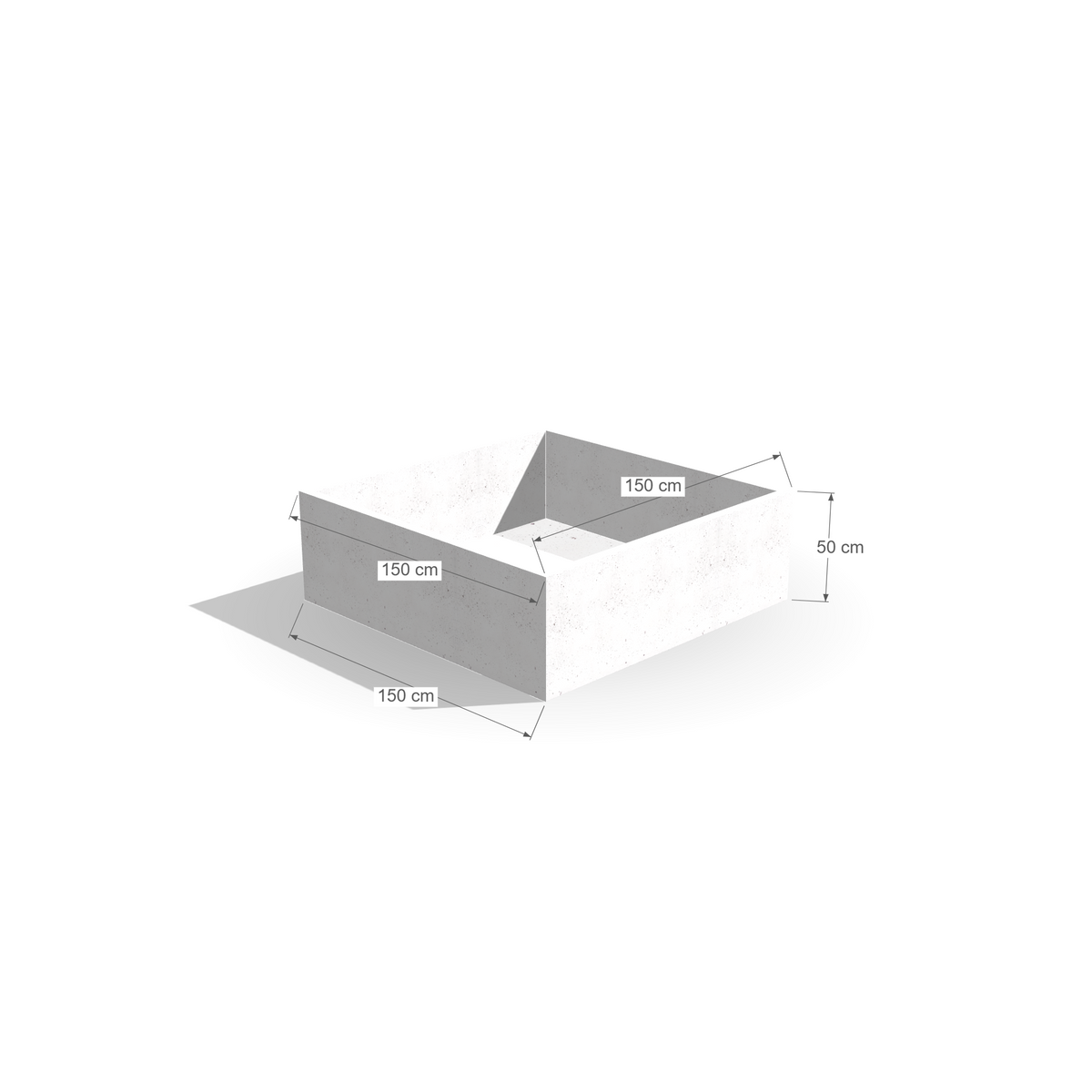 Kwadratowa donica z betonu architektonicznego Cubo 150, 150 × 150 × 50 cm – ujęcie 7