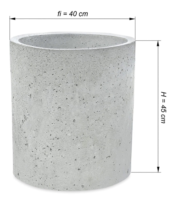Wymiary donicy betonowej Rondo 45 rzut techniczny Ø40x45 cm