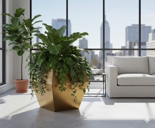 Wazon Metalowy Złoty (80 cm) – Geometryczny, Aluminium Gold Line (id: 2928)