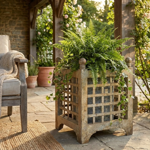 Osłonka Metalowa Klatka Vintage Square 60cm – Ażurowa Kwietnik Boho (id: 3352)