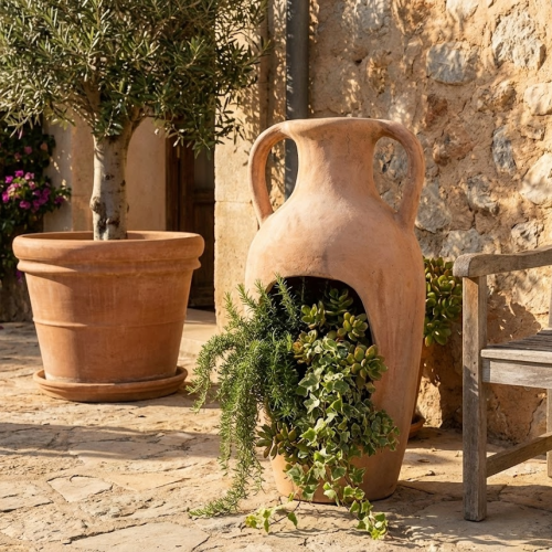 Antyczna Amfora Terakotowa Garden Old z Wycięciem – Wazon Śródziemnomorski 65 cm (id: 4658)