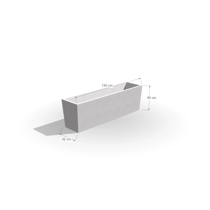 donica_taperedBox_130x32x40_q34Left_z-wymiarami.png