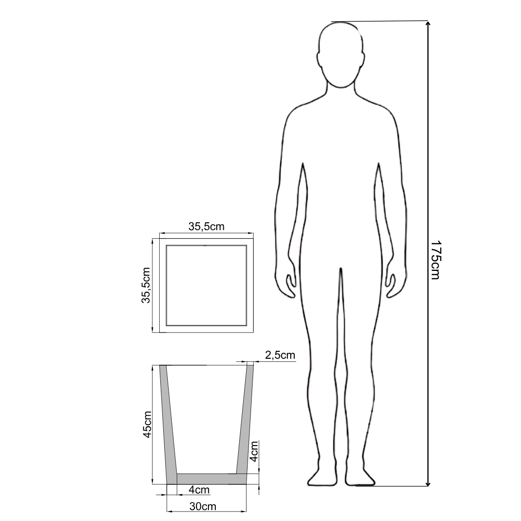 Wymiary donicy Linea 45 - rysunek techniczny