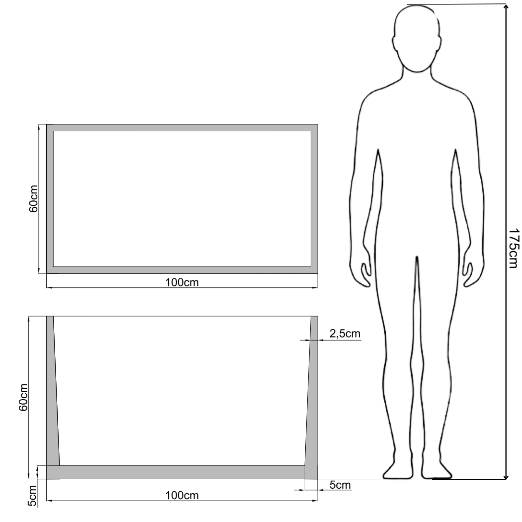 Wymiary donicy Forma 100/60 - rysunek techniczny 100x60x60 cm