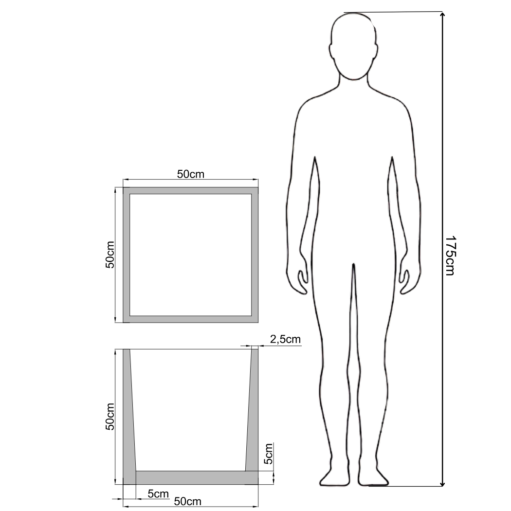 Wymiary donicy Cubo 50 - rysunek techniczny 50x50x50 cm