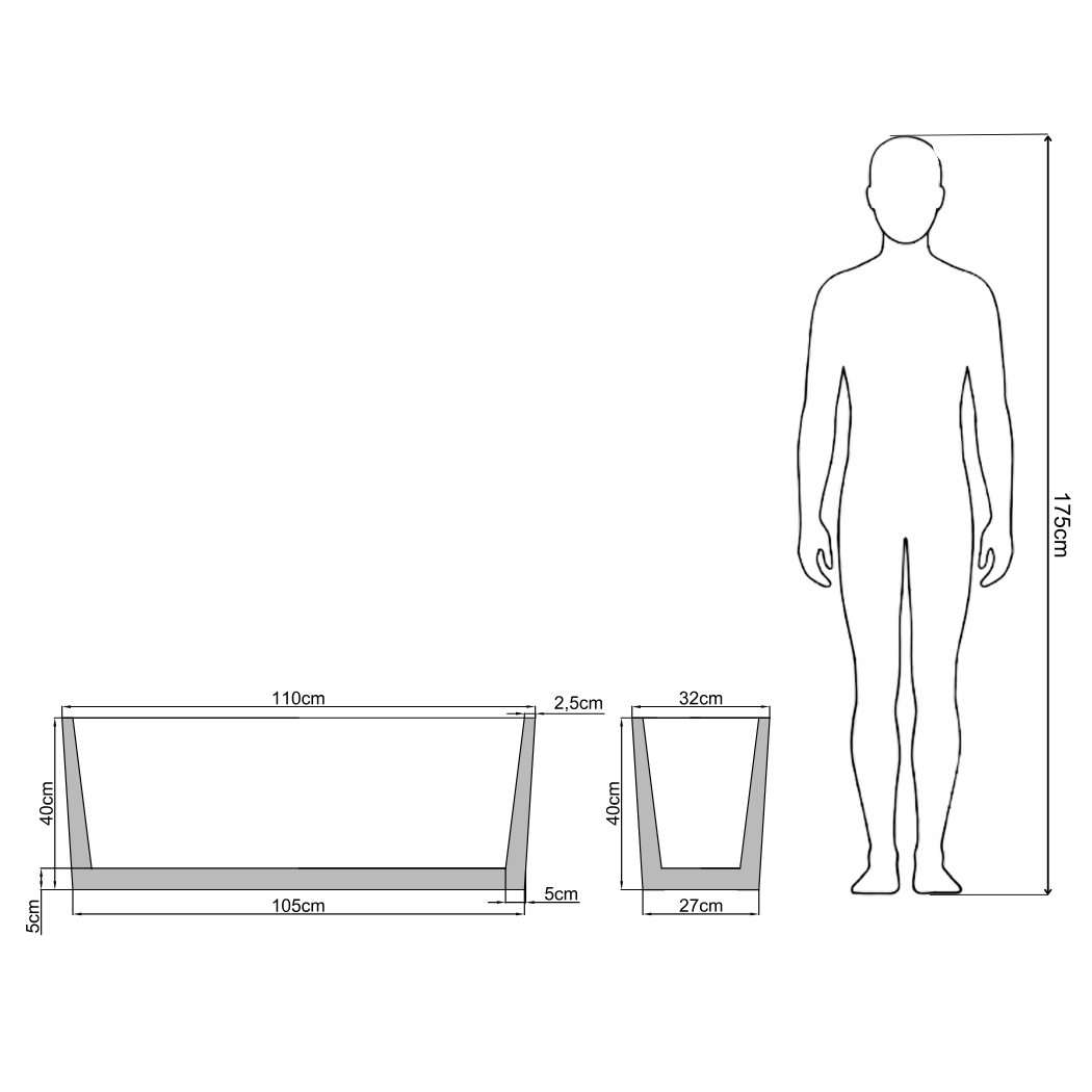 Wymiary donicy Linea 110 - rysunek techniczny 110x32x40 cm