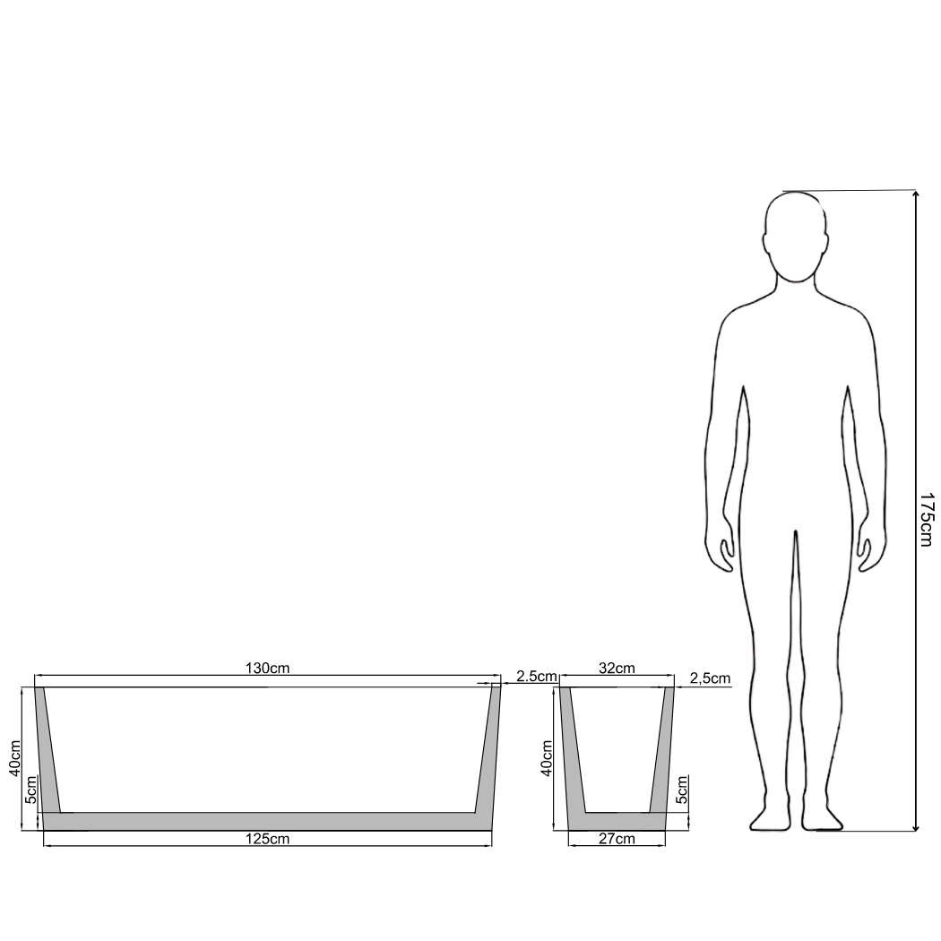 Wymiary donicy Linea 130 - rysunek techniczny
