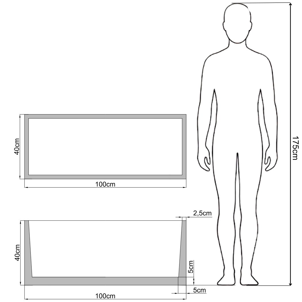 Wymiary donicy Forma 100/40 - rysunek techniczny 100x40x40 cm