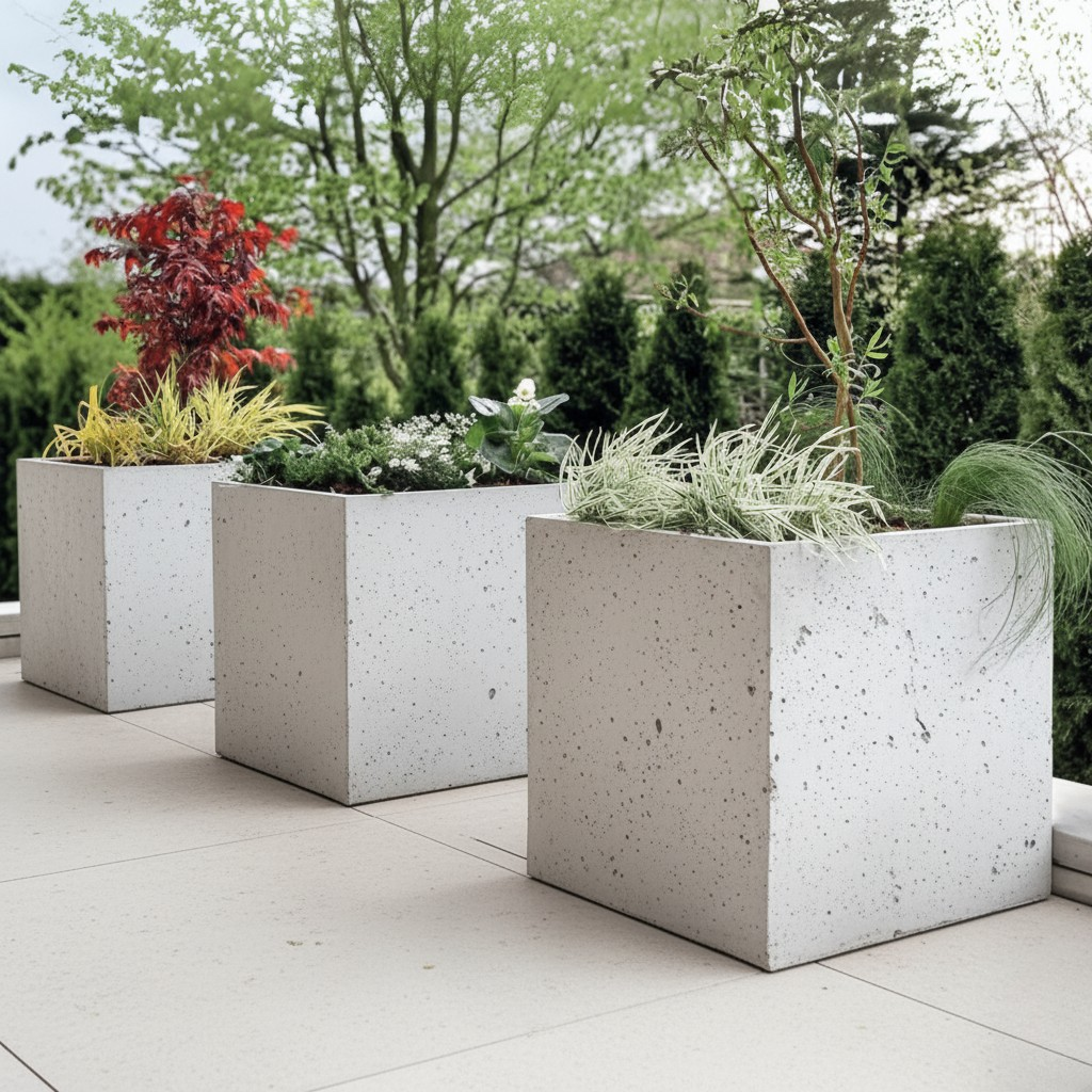 Detal faktury kwadratowej donicy Cubo 40 - beton architektoniczny premium