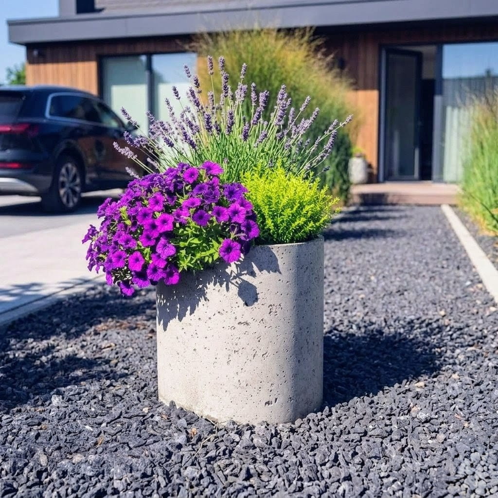 Detal faktury okrągłej donicy Rondo 45 - beton architektoniczny premium